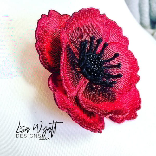 Poppy Brooch, Poppy Pin, Red Poppy Brooch, Embroidered Poppy Brooch