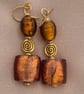 Amber Brown Glass Foil bead Square Earrings