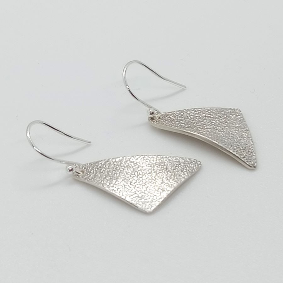 Andama High shine textured off set triangle earrings drop sterling silver 