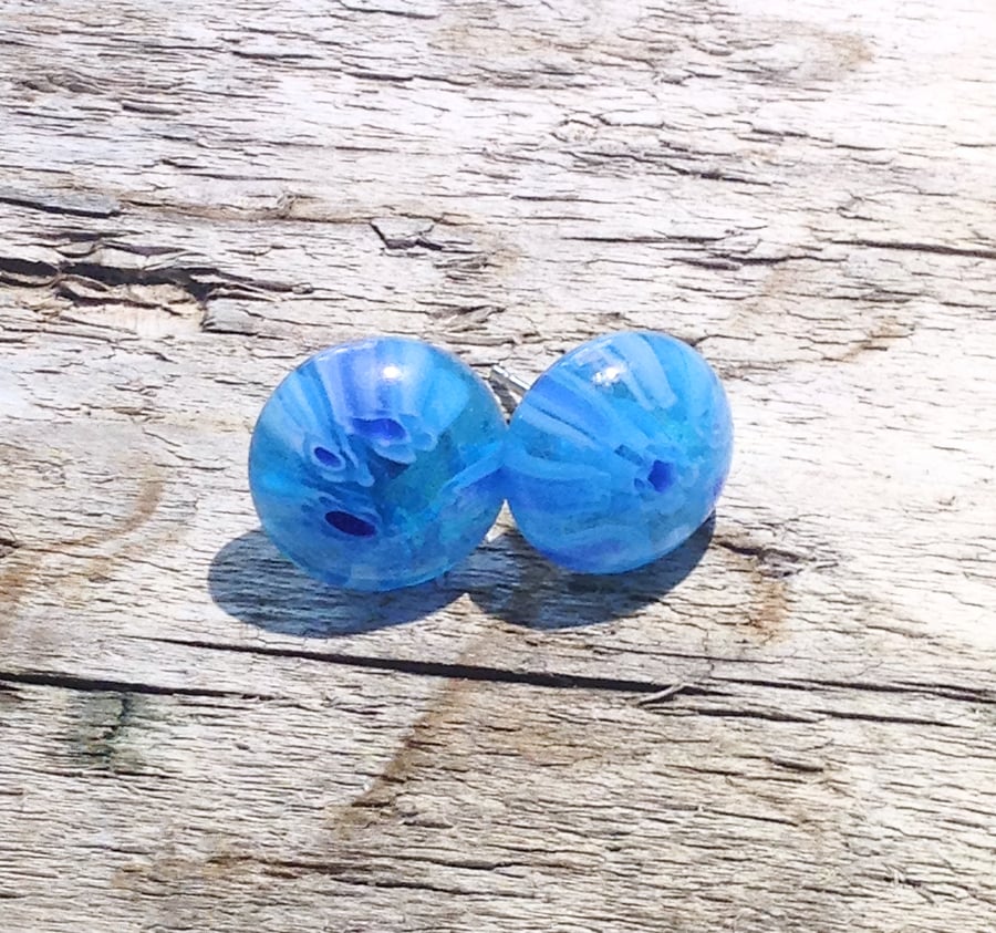 Kiln Fused Glass and Sterling Silver Stud Earrings - UK Free Post