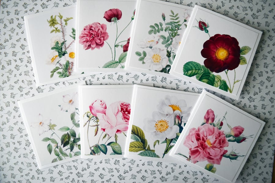 8 Rose Themed 3x3 Inch Blank Mini Note Cards, Stationery, Gift Tags, Notecards