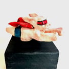 Handmade Ceramic Flying Super Pig, Wood Block Mount