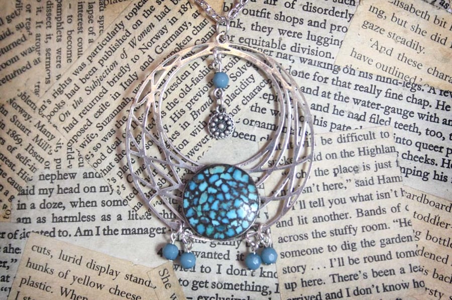 Silver Tone Turquoise Colour Boho Inspired Necklace