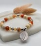 Agate and czech crystal silver leaf charm stretch bracelet