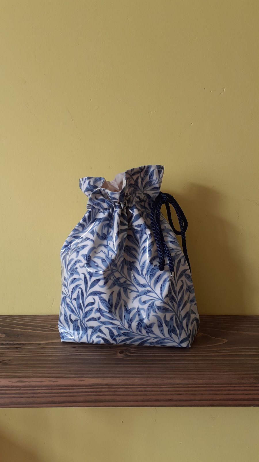 William Morris Blue Willow Bough oilcloth drawstring bag