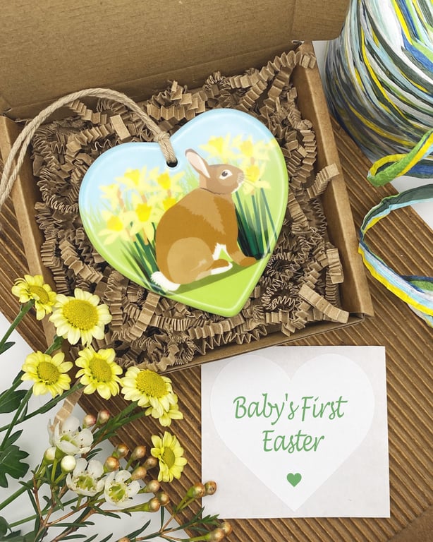 Cute Bunny Keepsake Heart Decoration - Baby's First Easter, Customisation