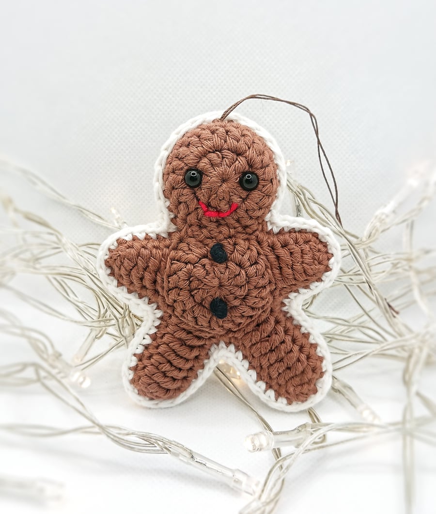 Crochet Gingerbread Man Hanging Decoration, Christmas Decoration