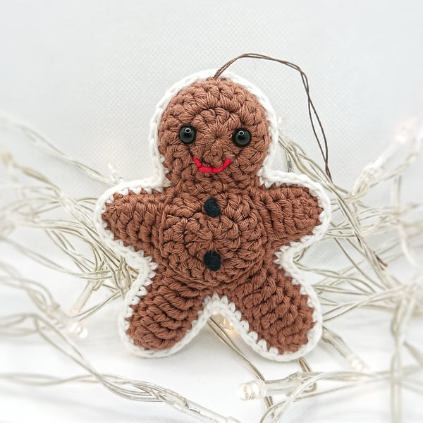 Crochet Gingerbread Man Hanging Decoration, Christmas Decoration