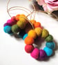 Felt Ball Mini Wreath Hanging Decorations, Set of 3, Rainbow Colours.