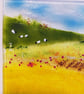Fused Glass Meadow Art: Robin Landscape on Oak Stand - Image 9