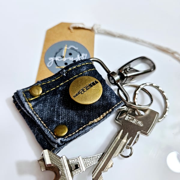 Denim key charms, jeans key ring, sustainable accessories 