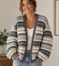 Ladies Super-chunky Hand-knitted Cardigan in Charcoal, Grey & Cream