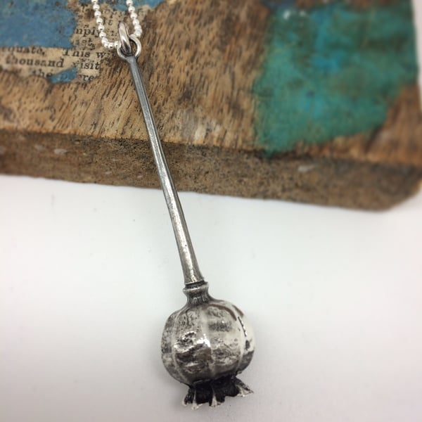 Large sterling silver poppy seedhead pendant