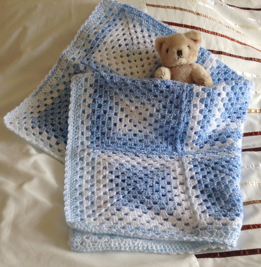 Crochet Baby Blanket Afghan in Blue and White