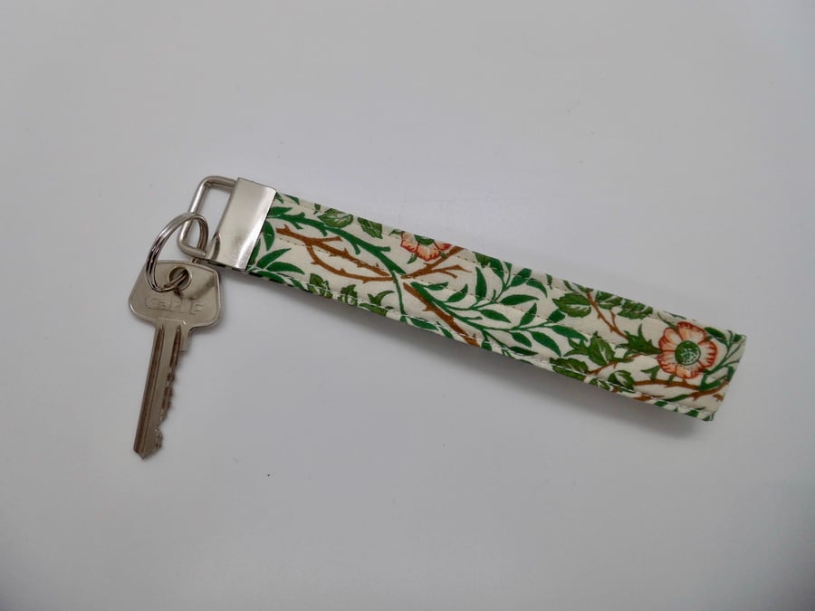 Key ring wrist strap in William Morris Sweet Briar fabric