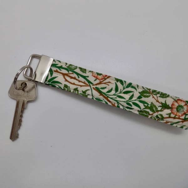 Key ring wrist strap in William Morris Sweet Briar fabric