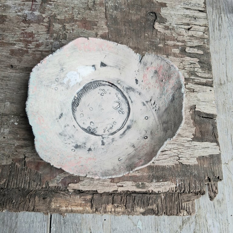 simple moon cake plate ceramic handmade stoneware in white, grey,pink