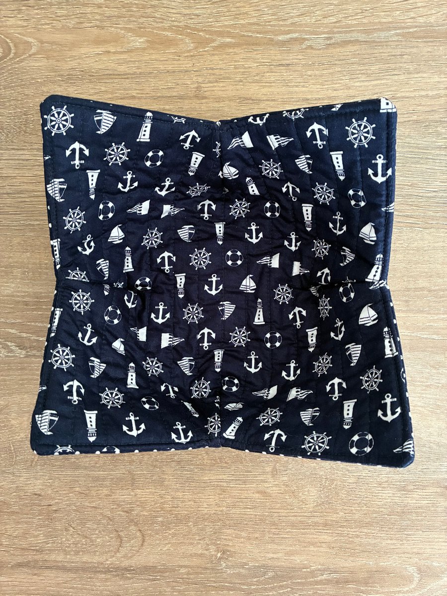 Perfectly Imperfect Nautical Print Quilted Fabric Bowl Cosy