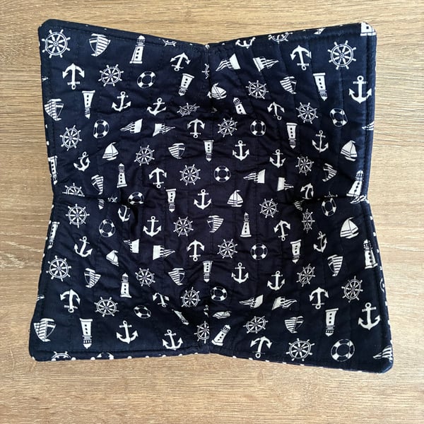 Perfectly Imperfect Nautical Print Quilted Fabric Bowl Cosy