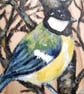 Wooden Coaster Handpainted with a Great Tit bird amongst the branches.   - Image 3