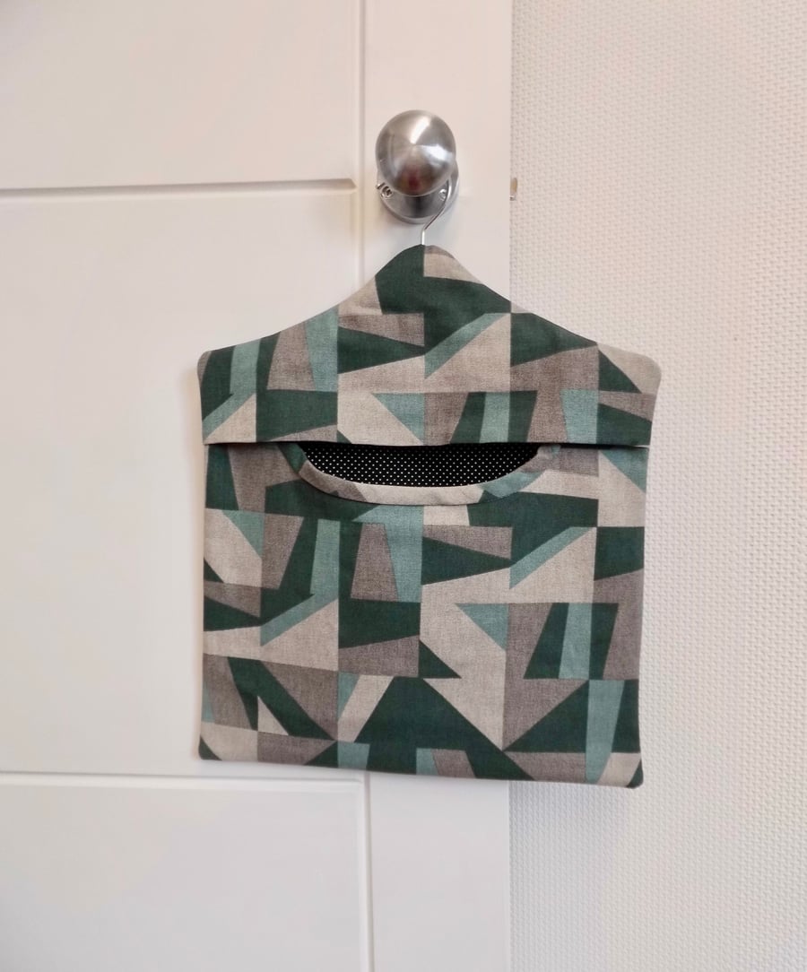 Peg bag in contemporary print grey and green 
