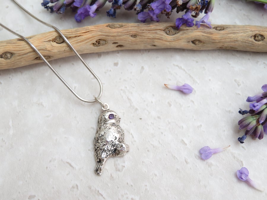 Fine Silver Baby Blue Tit  with Amethyst Gemstone