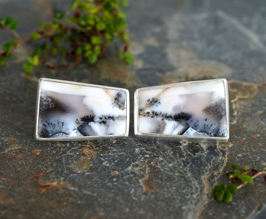 Dendritic Agate Cufflinks in Solid Silver