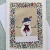 Sweet little snowman card with Liberty print background and berries in his hat!