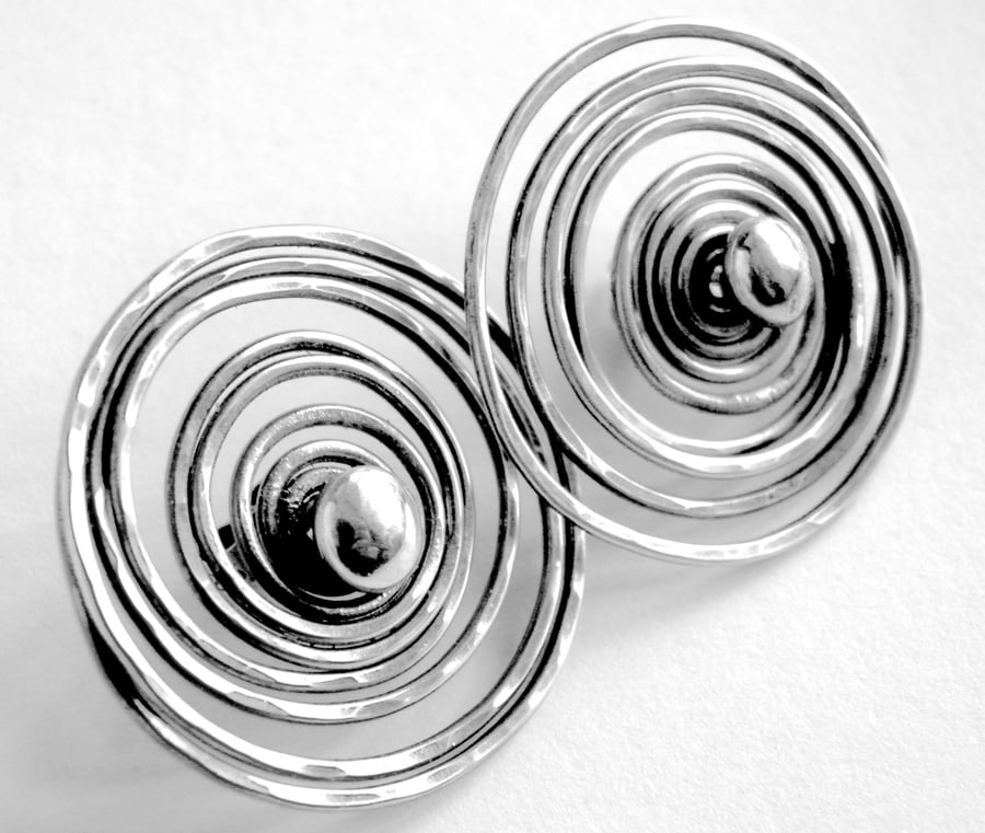 Sterling Silver Earrings Spiral Design Handcrafted Oxidised Stud Earrings