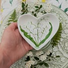 Lily of the valley "May birth flower" heart ring, jewellery dish