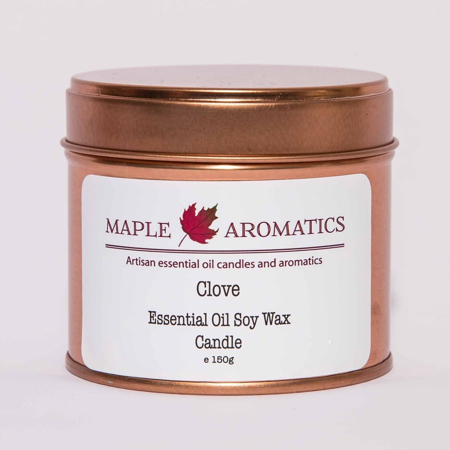 Maple Aromatics Clove Essential Oil and Soy Wax Rose Gold 150g Candle Tin