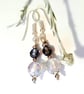 Gray & Diamond White Quartz Silver Plated Earrings