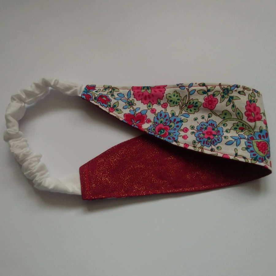 Red Glitter and Floral Reversible Headband
