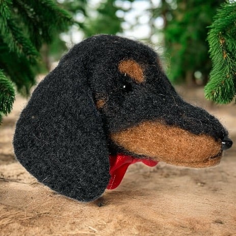 Needle felted dachshund dog head bauble