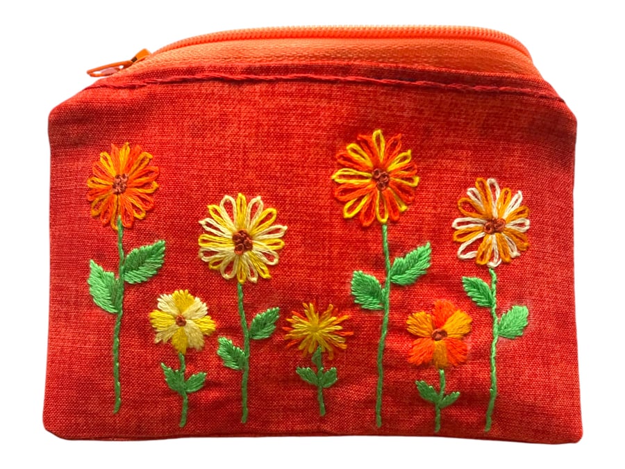 Embroidery sunflowers coin purse