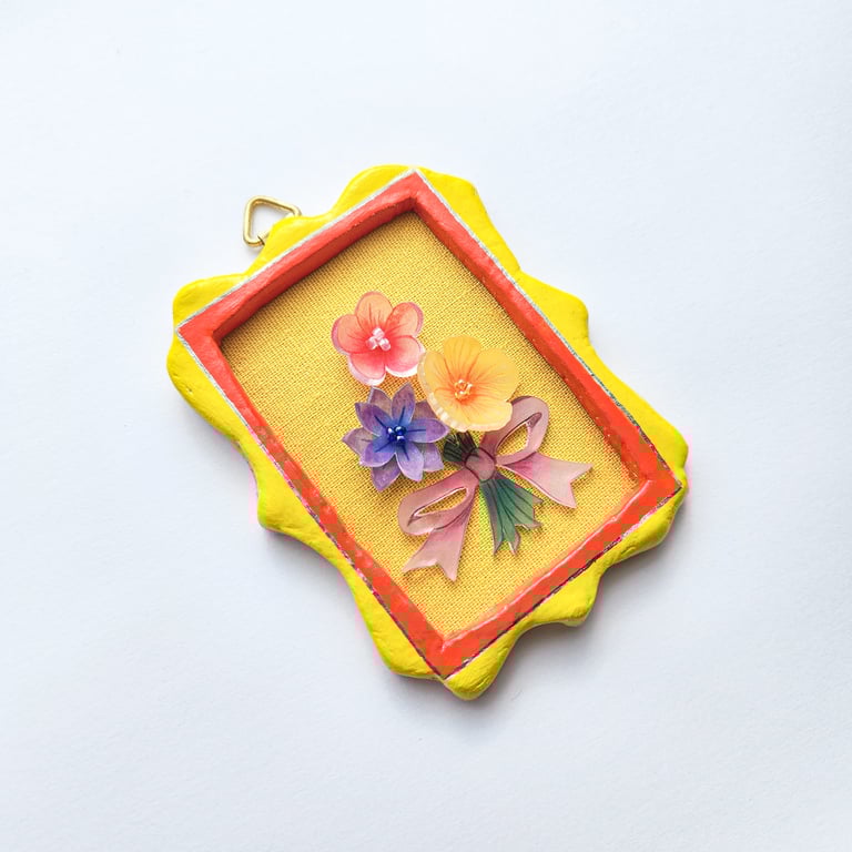 Tiny Floral Wall Hanging - Handmade Botanical Art, Spring Flower Hanging