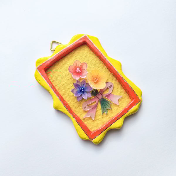Tiny Floral Wall Hanging - Handmade Botanical Art, Spring Flower Hanging