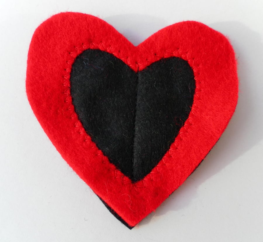 Sewing Needle Case, Red and Black Felt Heart, Valentine's Day