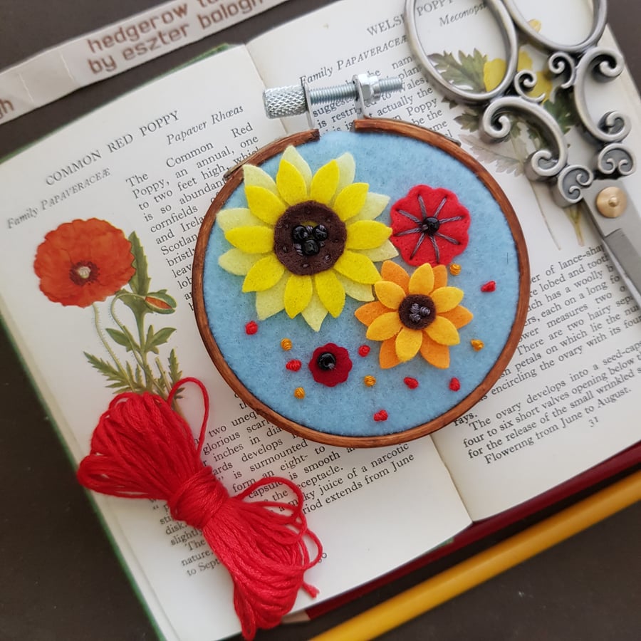 Sunflower and poppies -small wall decoration 