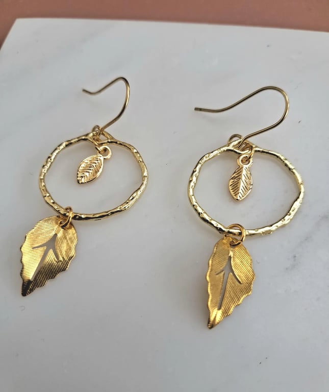 Autumnal Leaf Fall Equinox Practical Magic Mystical Gold Drop Earrings