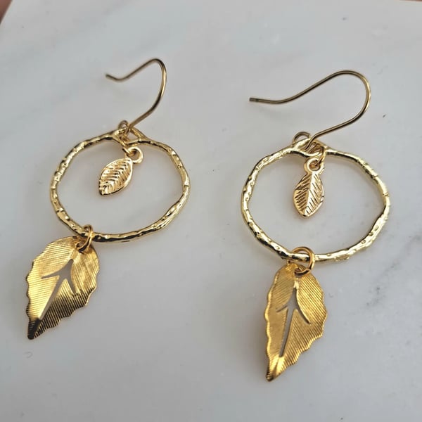 Autumnal Leaf Fall Equinox Practical Magic Mystical Gold Drop Earrings