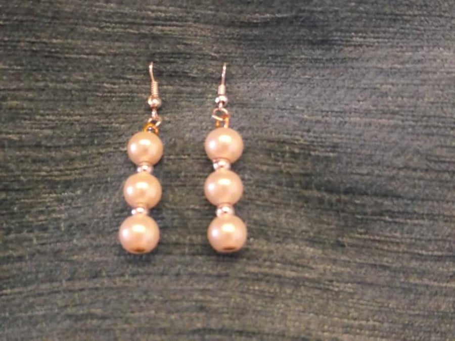 Triple glass pearl earrings