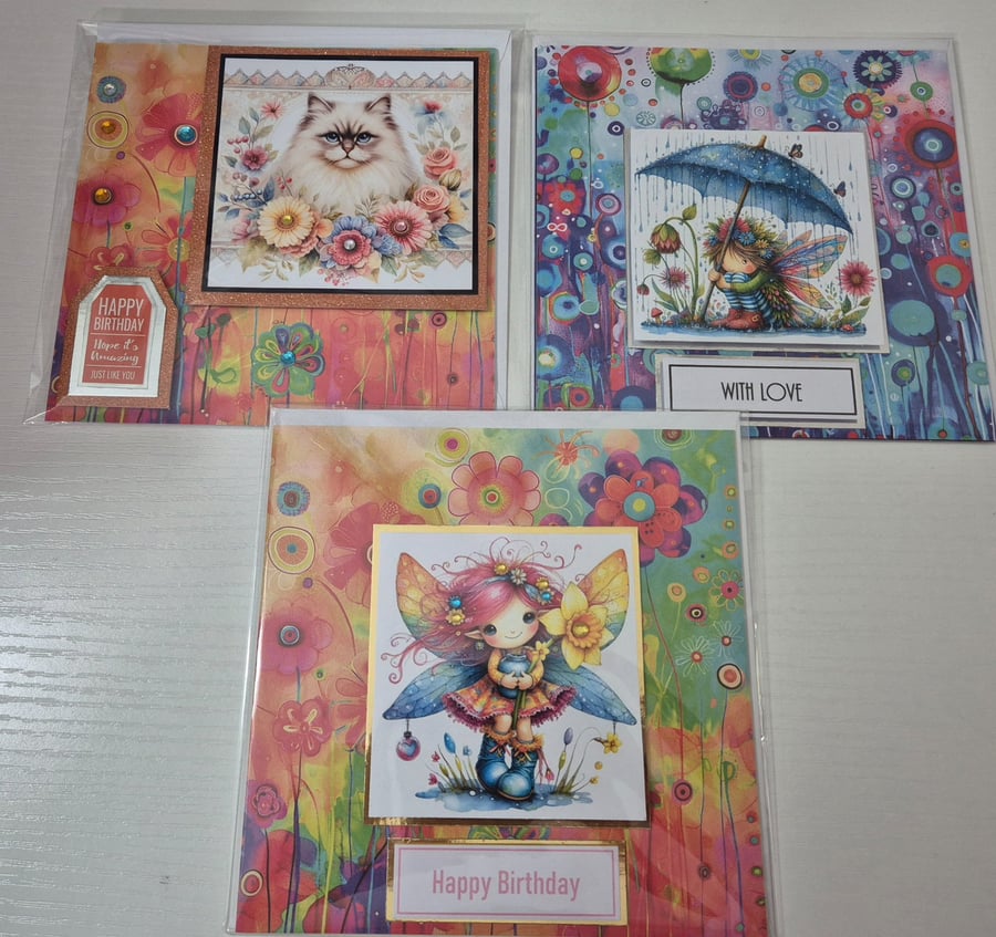 Set of 3 Handmade Greeting Card Bundle - mixed greetings