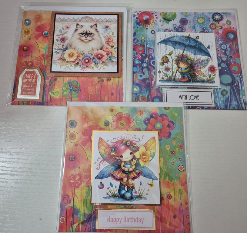 Set of 3 Handmade Greeting Card Bundle - mixed greetings