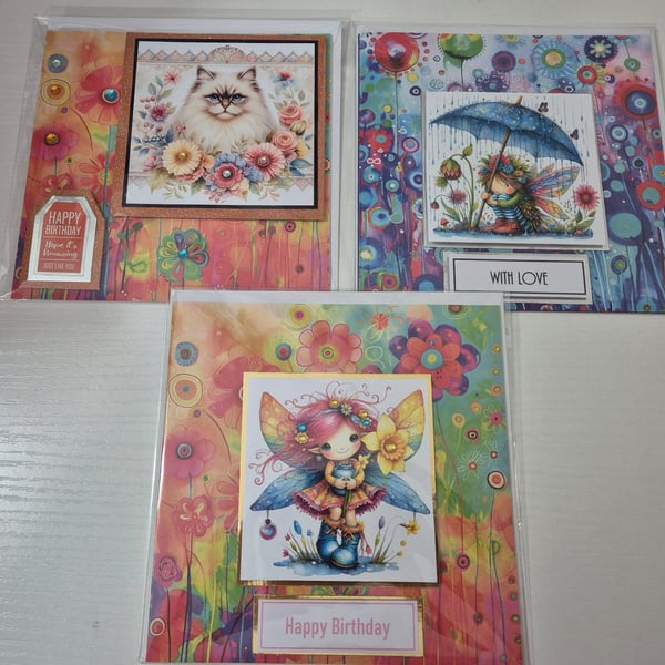 Set of 3 Handmade Greeting Card Bundle - mixed greetings