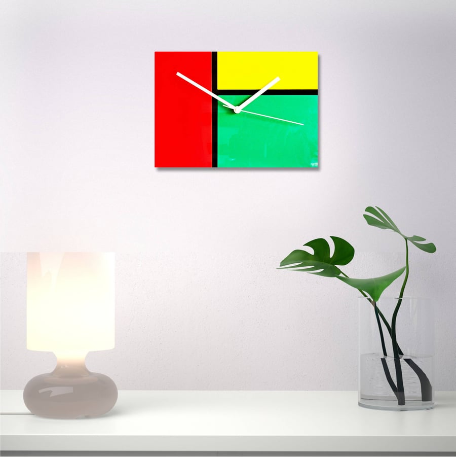 Mondrian Modern Art Style Clock