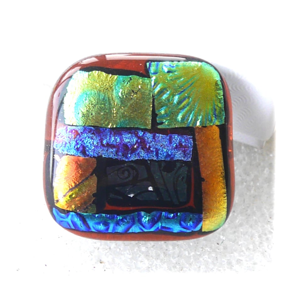 Patchwork  Brooch 093 Dichroic Fused Glass Handmade 