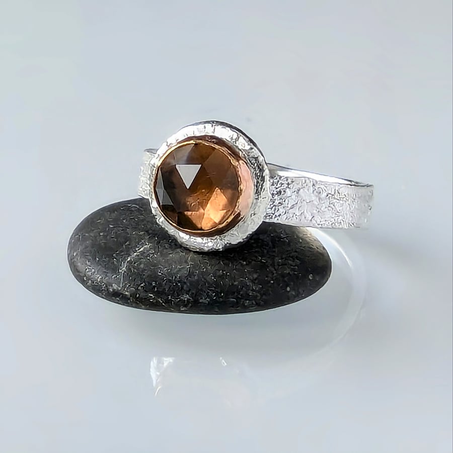 NATURAL Gem Recycled HANDMADE Silver, 9 carat Rose Gold and Rose Cut Quartz Ring