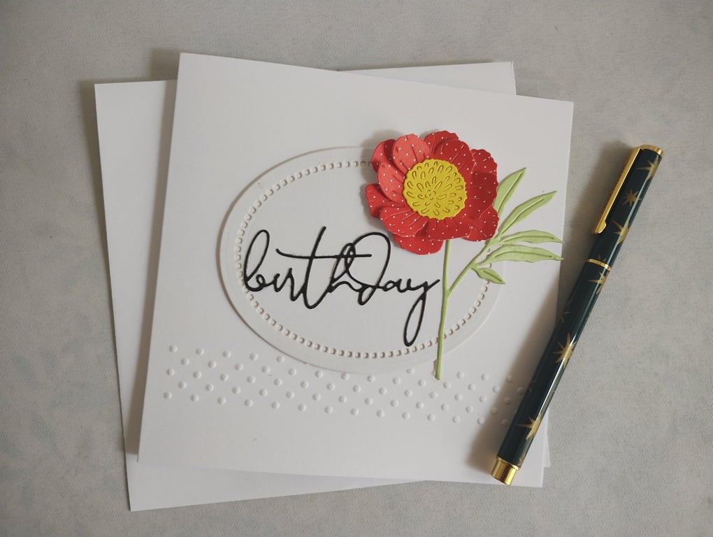 Red Polka Dot Pretty Woodland Flower - Handmade Birthday Card 