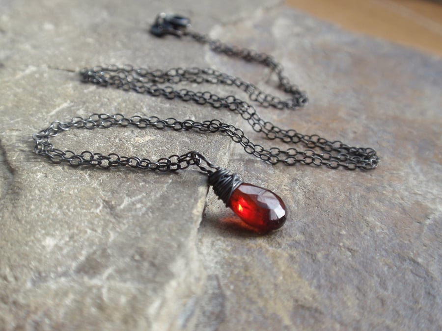 Beautiful deep red garnet necklace with oxidised black sterling silver, gemstone